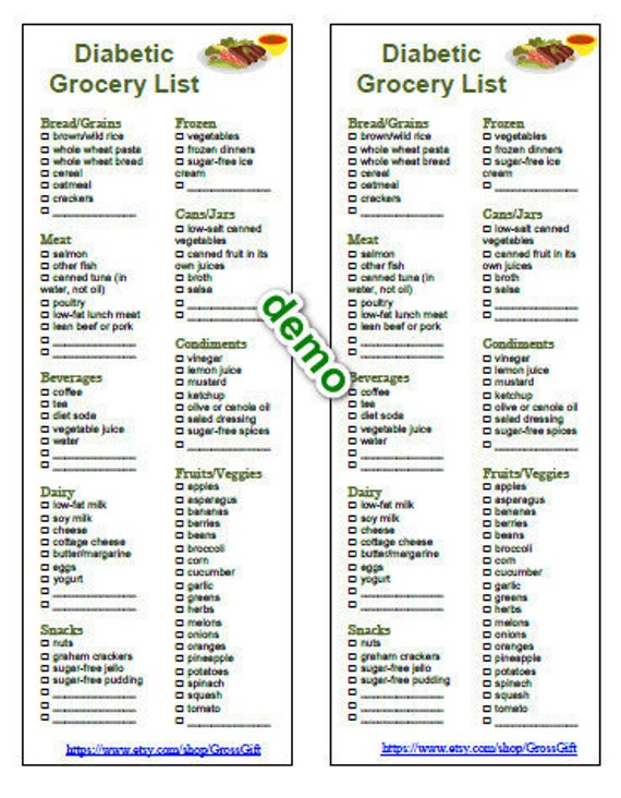 EDITABLE Diabetic Food Grocery List Shopping Printable Instant Etsy