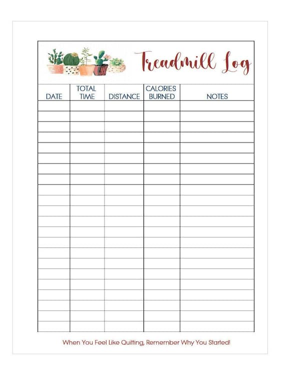 Printable Treadmill Log - Printable Word Searches