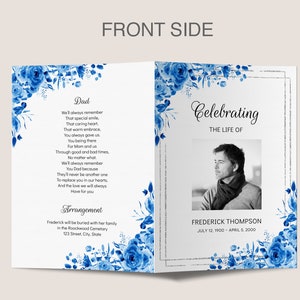 Funeral Program Template Memorial Program With Royal Blue Roses ...