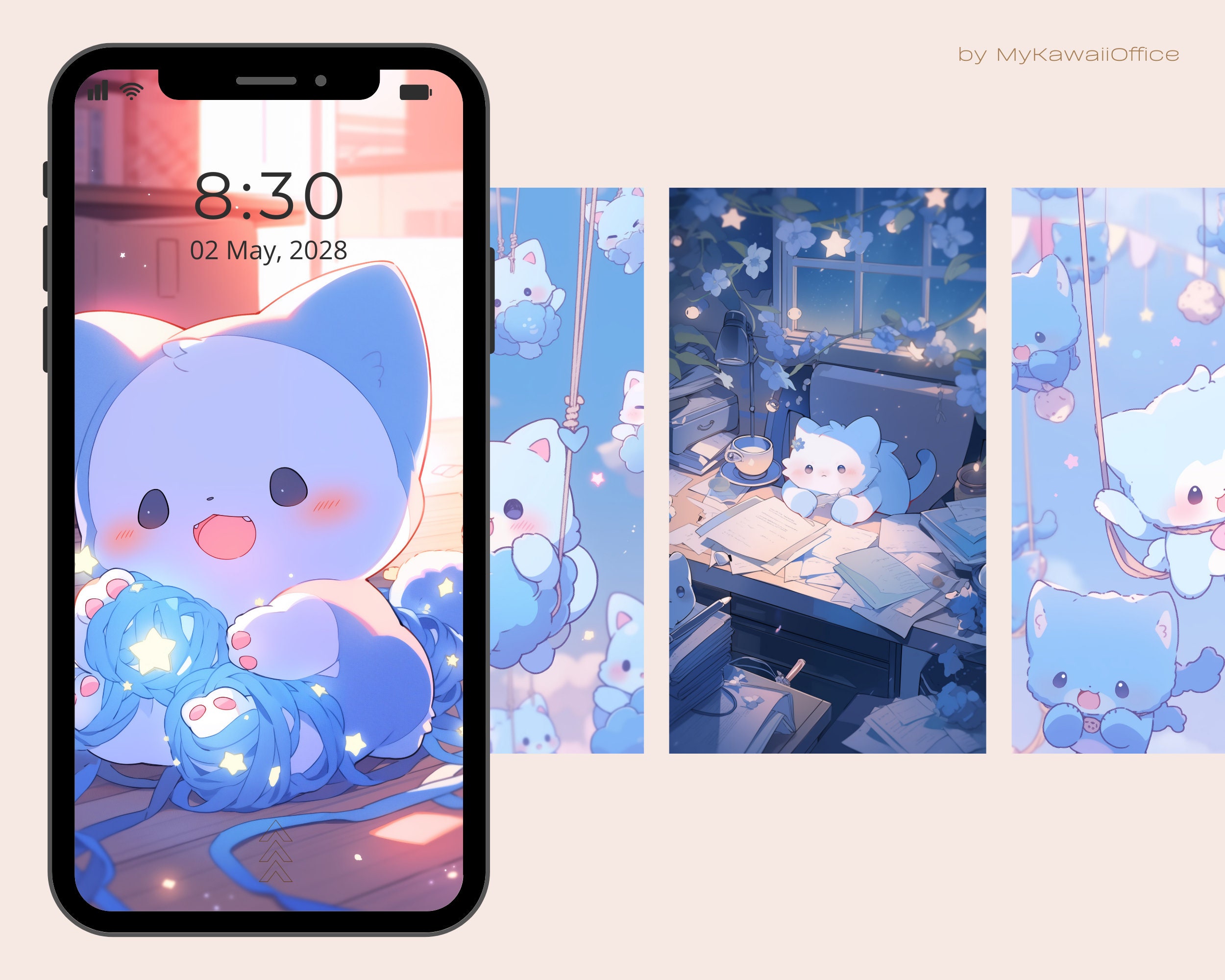 36 Kawaii Kitten Wallpaper Pastel Wallpaper Blue Desktop Wallpaper Cute ...