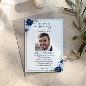 F38 Funeral Invitation for Men Leaves Blue Funeral - Etsy