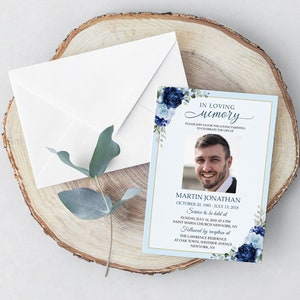 F38 Funeral Invitation for Men Leaves Blue Funeral - Etsy