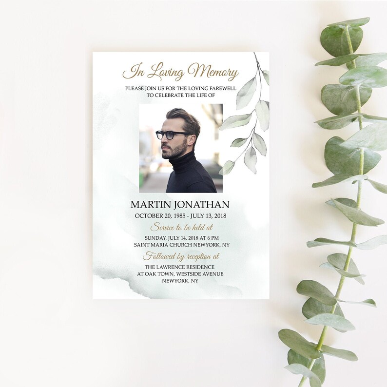 Funeral Invitation Greenery Leaves Funeral Annnouncement - Etsy