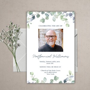 Greenery Funeral Announcement Template Eucalyptus Obituary Template to ...