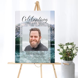 Mountain Editable Funeral Welcome Sign Blue Funeral Poster Photo Sign ...