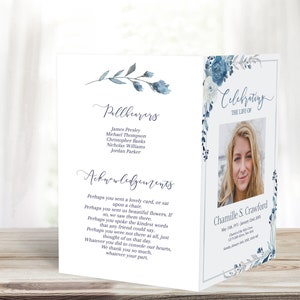 Editable Funeral Program Template Blue Roses Obituary Template Navy ...