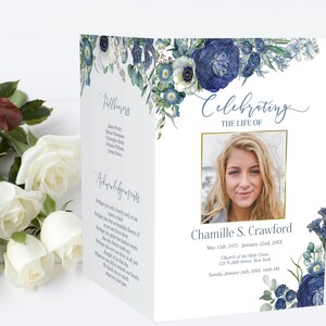 Navy Blue Roses Funeral Bundle Celebration of Life Templates - Etsy