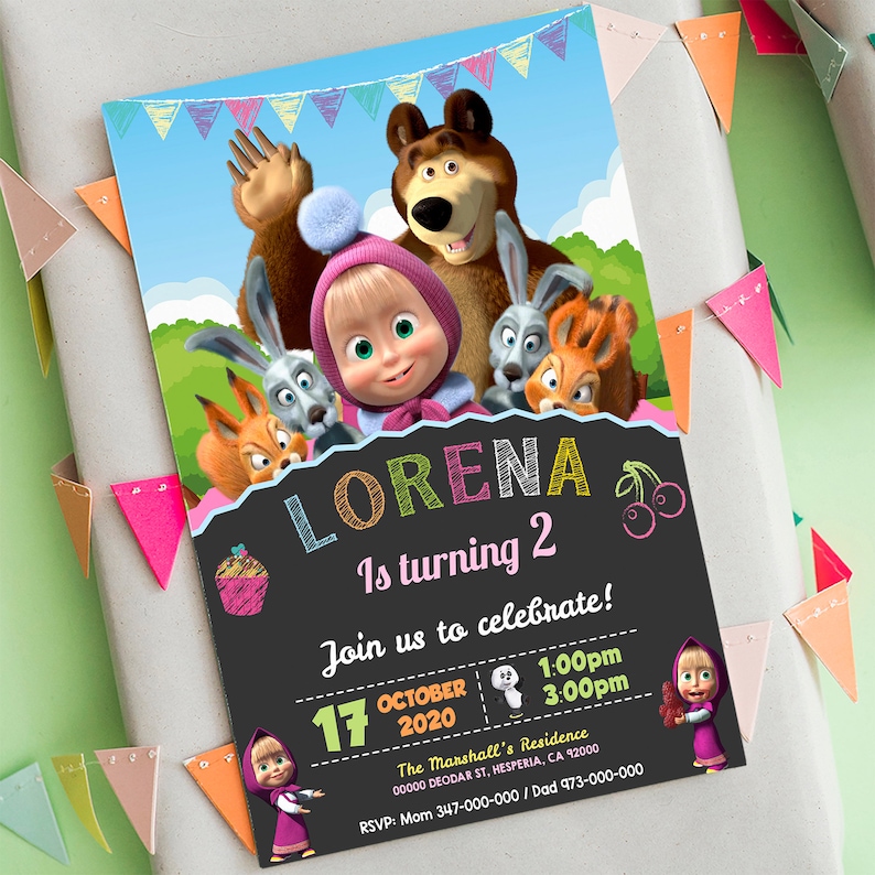 Masha and the Bear Invitation Masha & The Bear Invite Masha | Etsy