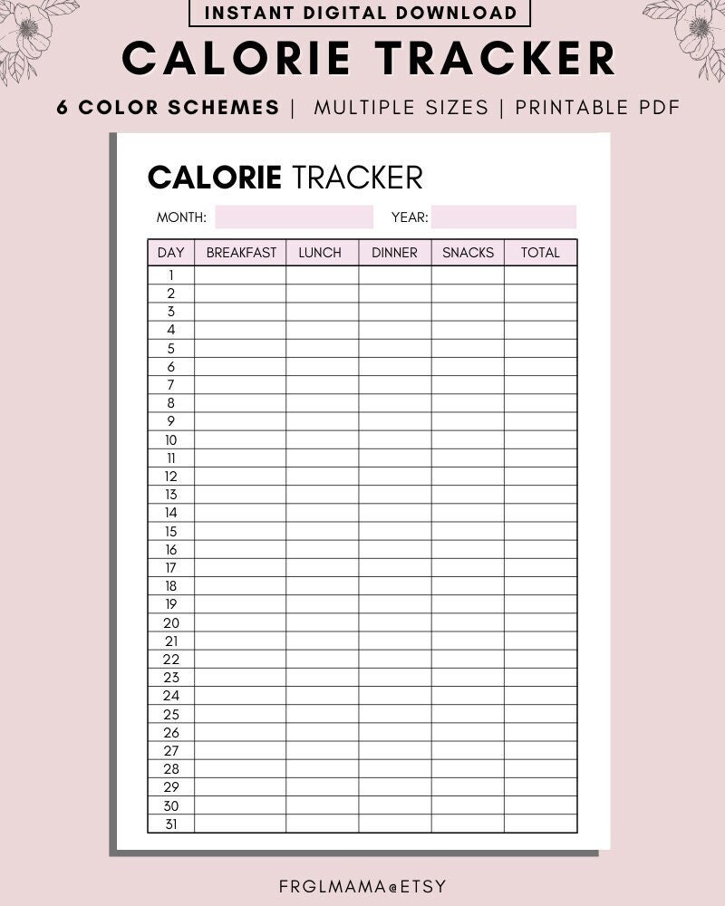 Calorie Counter Sheet To Print