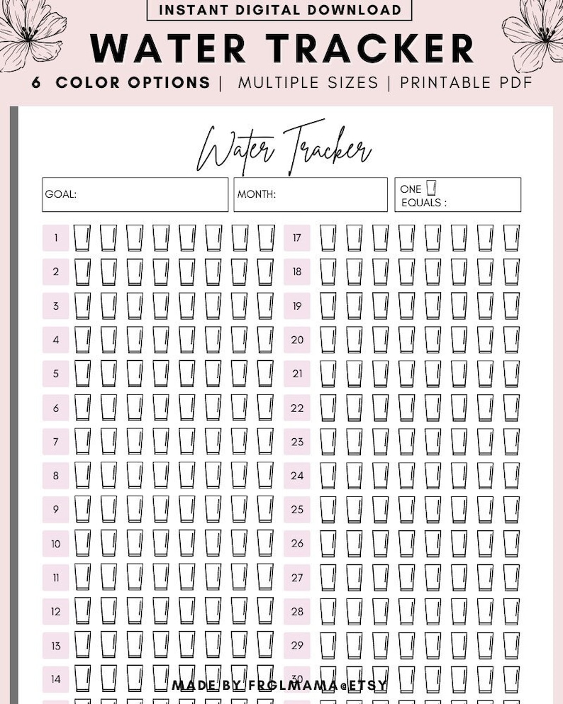 Water Tracker Printable Monthly Water Intake Tracker - Etsy UK