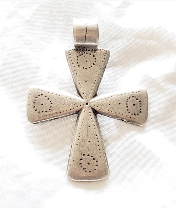 Antique Silver Ethiopian Orthodox Coptic Cross pe… - image 1