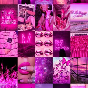 PRINTED Boujee Pink Neon Photo Collage Kit Hot Pink Aesthetic Baddie ...