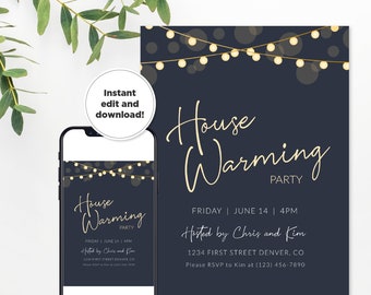 House Warming Invitation Template With Hanging String Lights - Etsy Finland