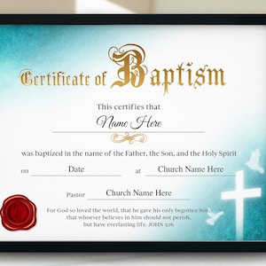 11x8.5 Baptism Certificate Template, Editable Baptism Certificate ...