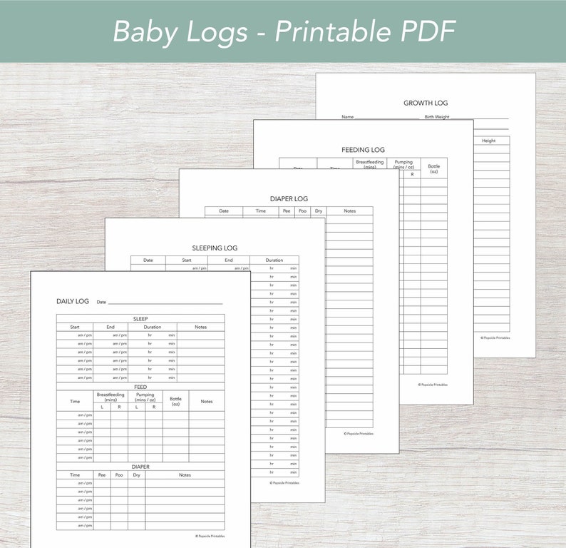 Printable Daily Baby Log, Sleep Tracker, Diaper Log, Feeding Log ...