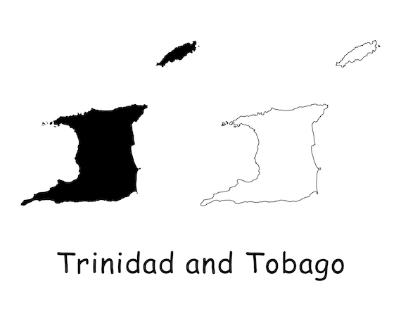 Trinidad and Tobago Map Black White Detailed Solid Line | Etsy