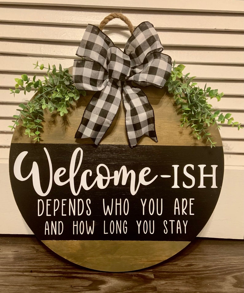 Welcome Ish Wood Door Hanger Front Door Decor | Etsy