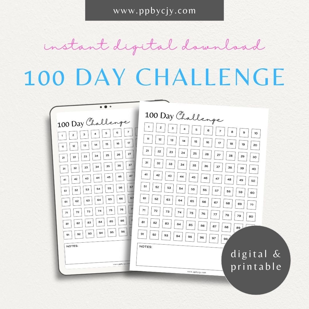 100 Day Goal Setting Habit Challenge Motivational Productivity ...