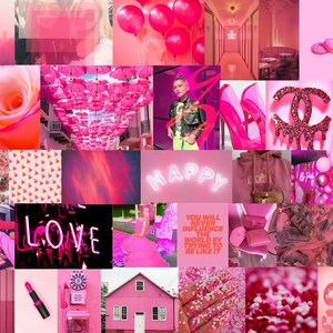 Wall Collage Kit 90 Hot Deep Pink Aesthetic VSCO Wall Decor - Etsy image.