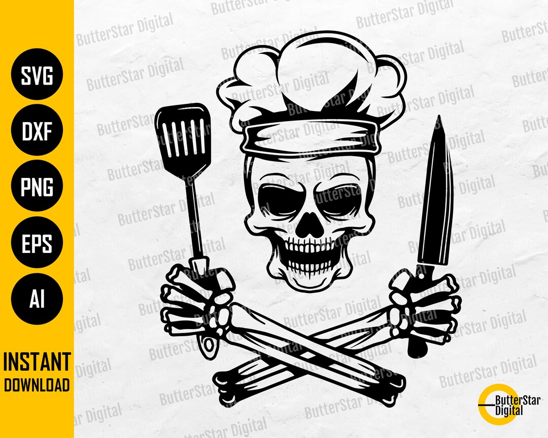 Chef Skull SVG Skeleton Cook SVG Kitchen SVG Restaurant Cafe Cooking ...