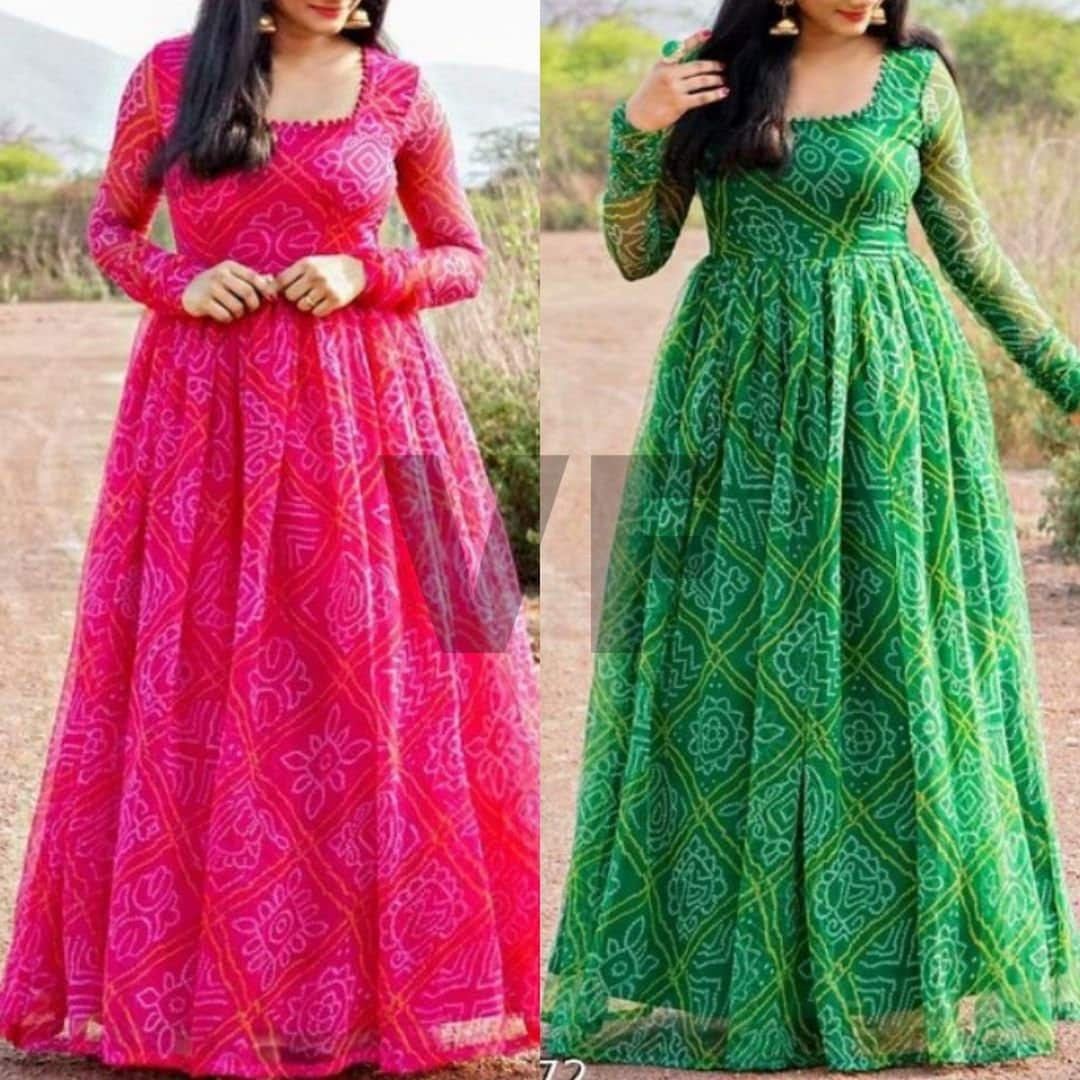 Buy Georgette Bandhej Jaipuri Print Women's Anarkali Suit Online ...