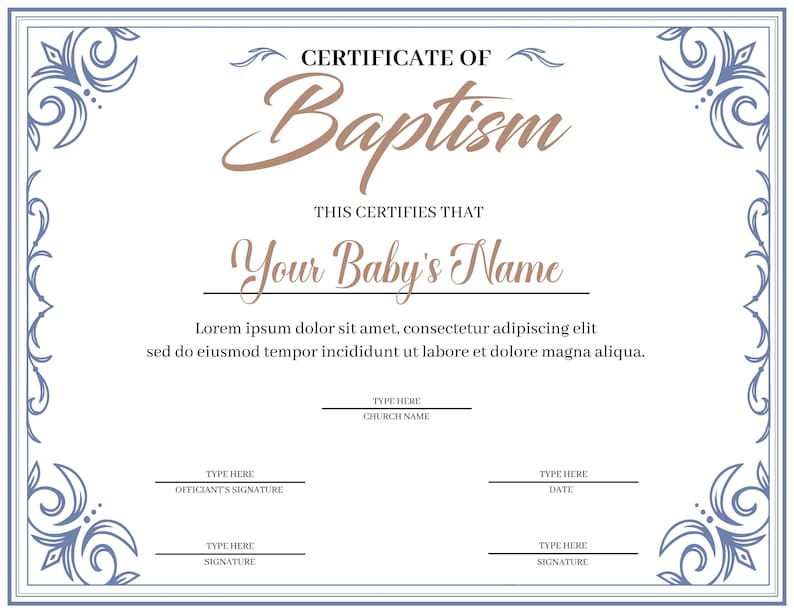 Editable Certificate of Baptism. DIY Baptism Template. - Etsy