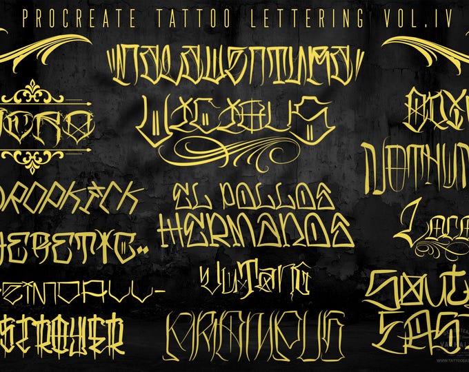 Tattoo lettering vol.4 . Tattoo fonts for Procreate/ lettering design kit