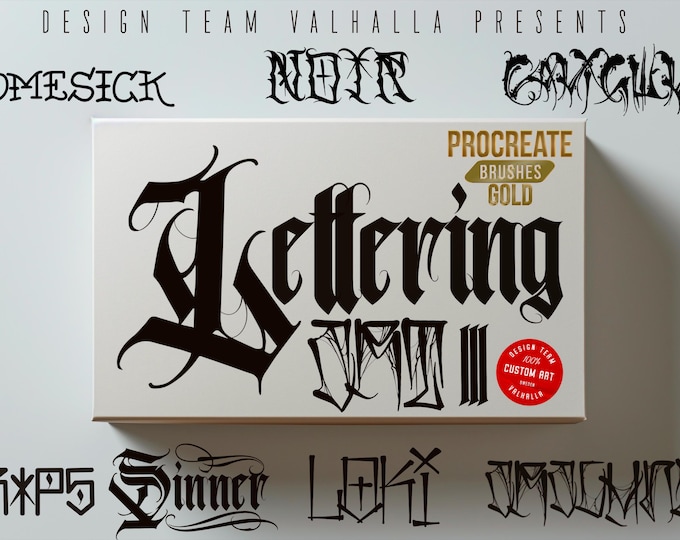 Procreate, Tattoo lettering vol.3 1000 stamps & brushes, mega bundle, creative lettering toolbox