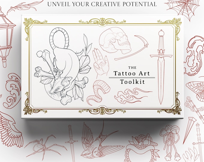 Procreate / The Tattoo Art Toolkit, custom made design kit,! free to use for tattoo work and references! 1000+ elements!