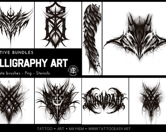 Goth Ink - Dark tattoo calligraphy art, inspiration & references - design bundle for artists, over 100 stamps for Procreate