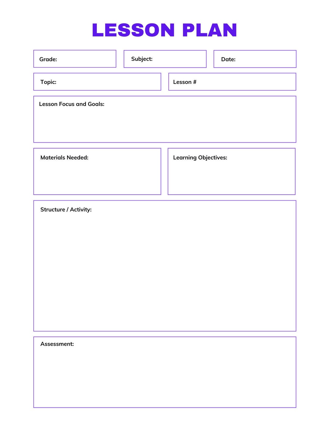 Lesson Plan Template for Educators digital, Printable - Etsy