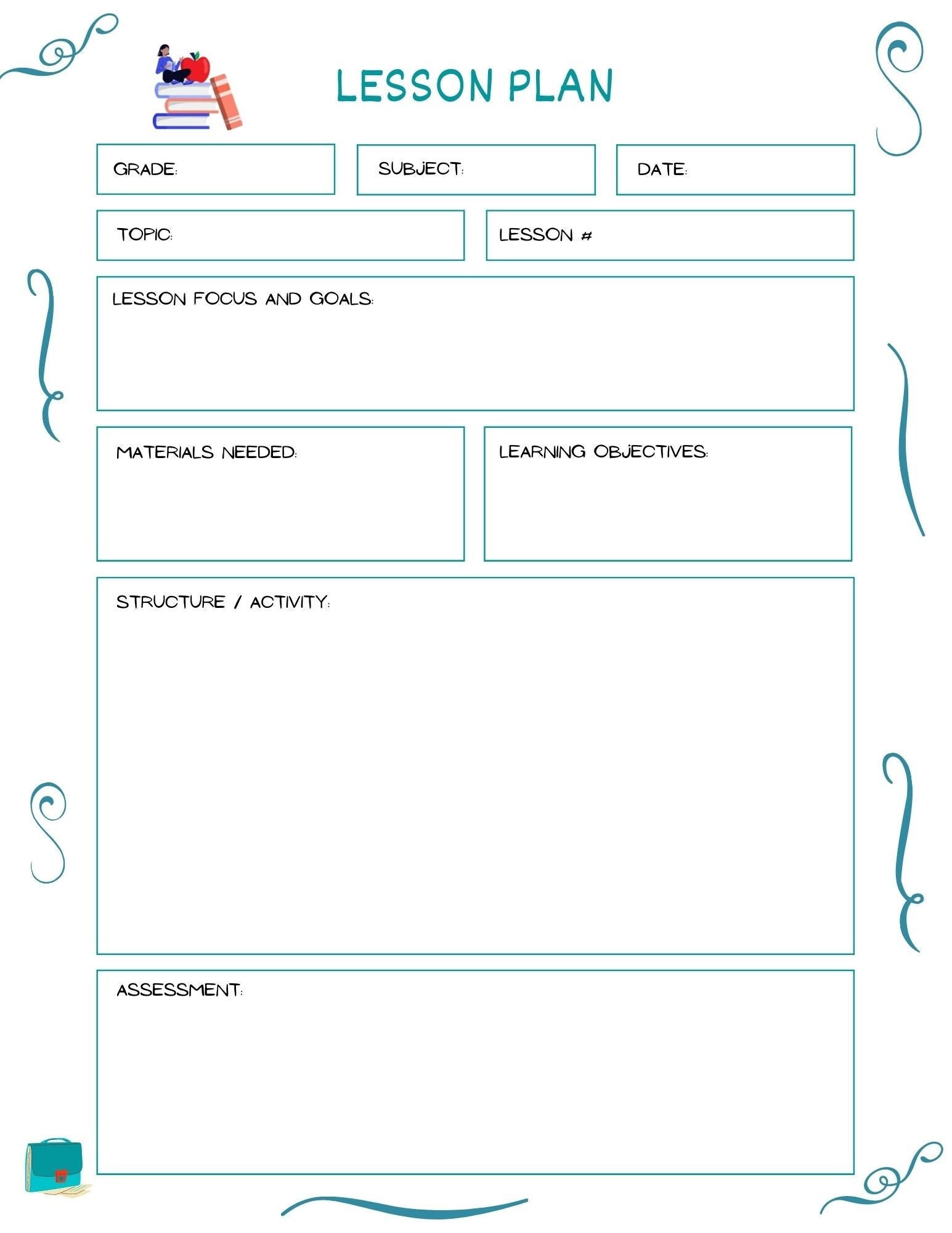 Lesson Plan Template for Educators Digital, Printable - Etsy