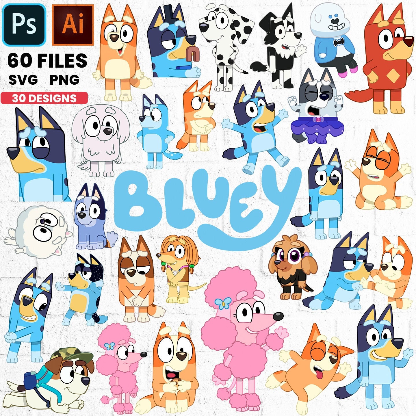 30 Colección Clipart Bluey Paquete Svg Png Jpg Pdf Ai | Etsy