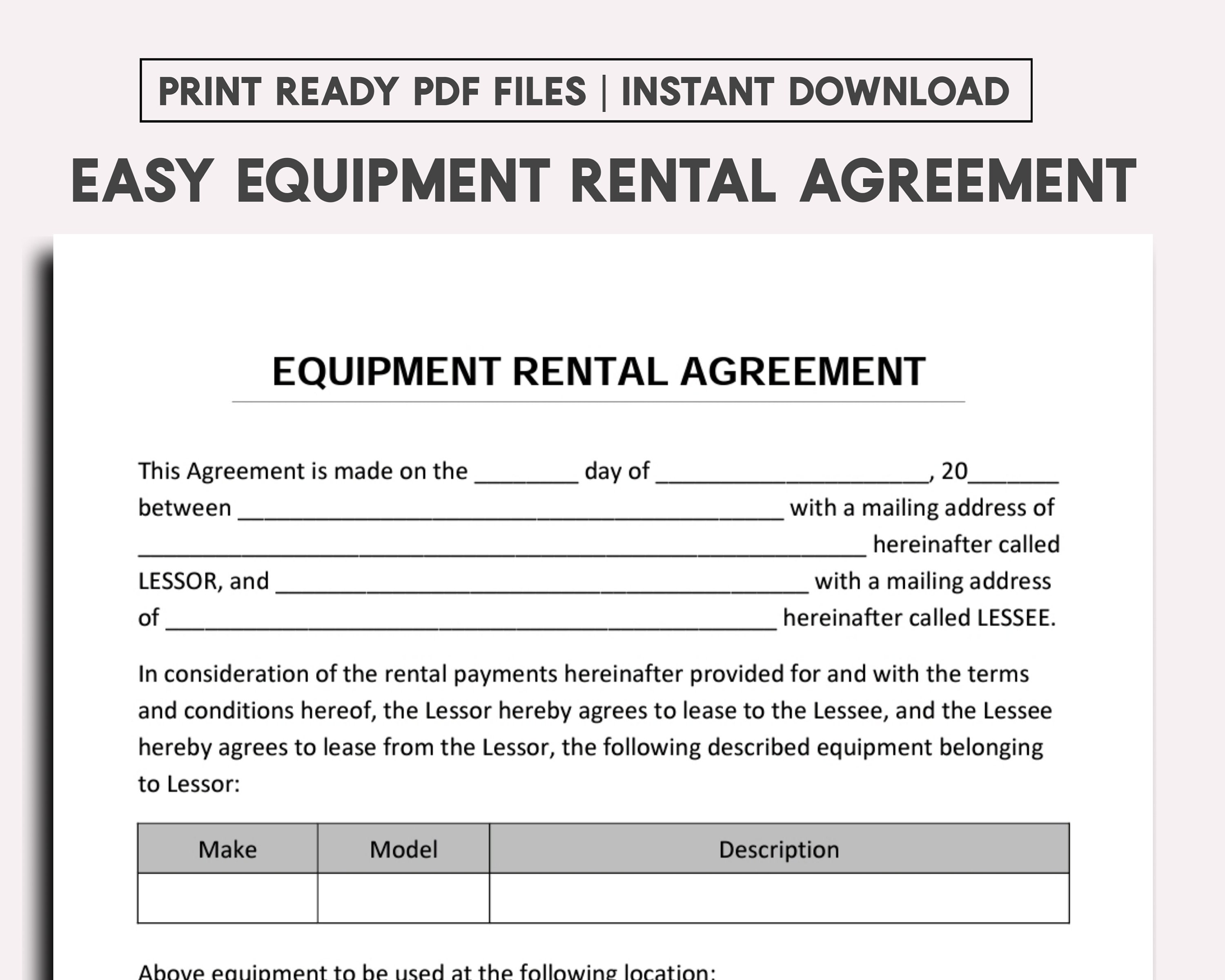 Free Table And Chair Rental Agreement Template