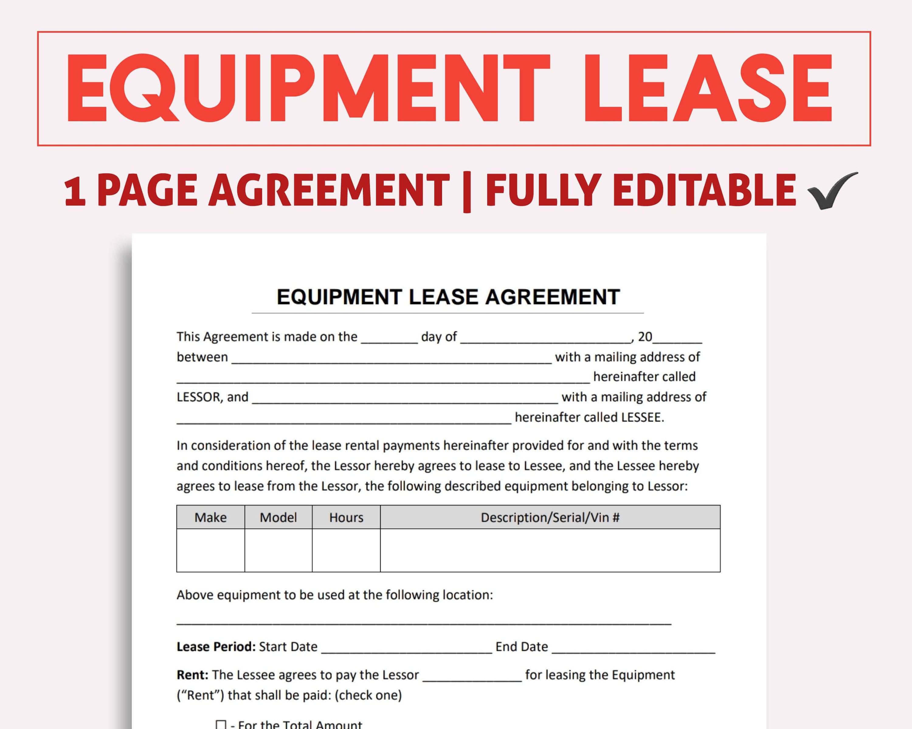 Equipment Rental Agreement Template