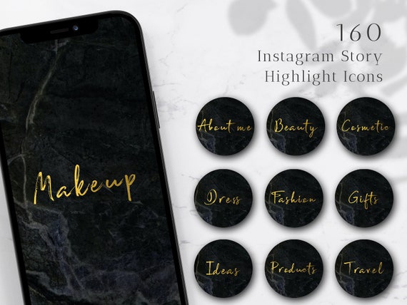 160 Instagram Story Highlight Icons-Black Marble Gold Social | Etsy