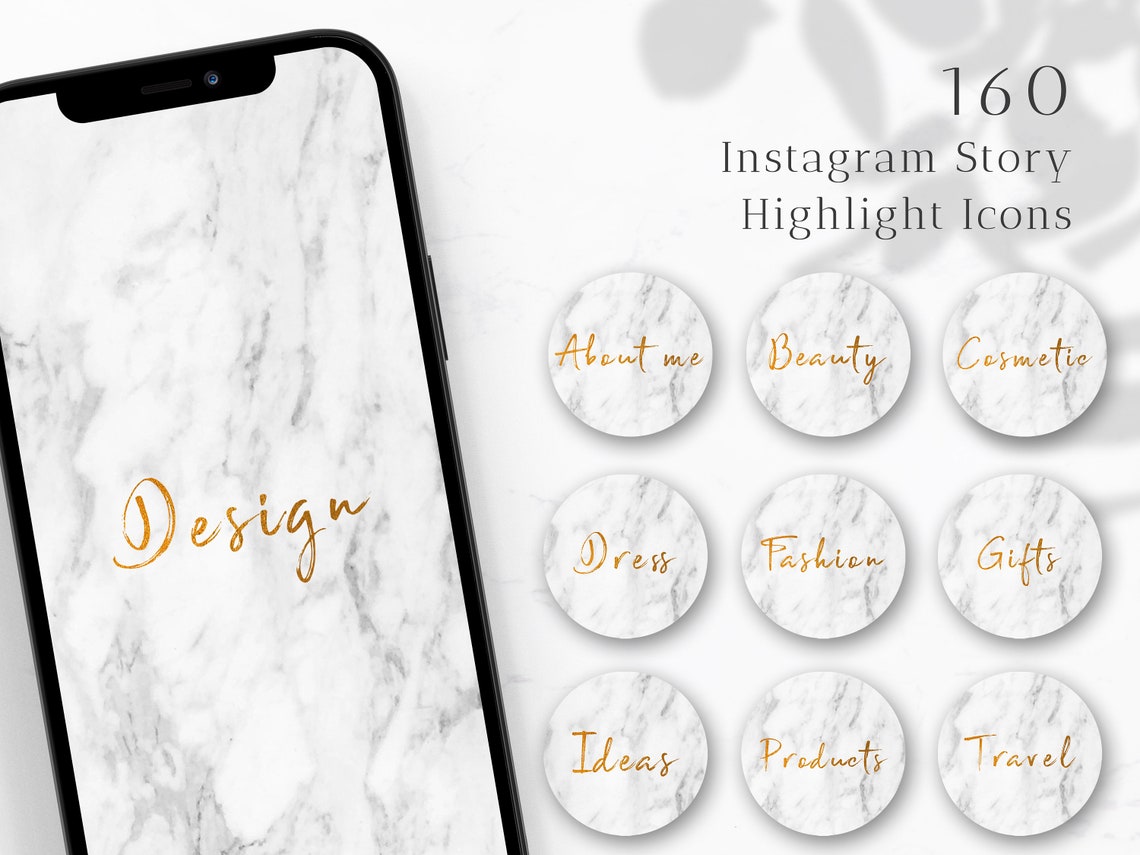 160 Instagram Story Highlight Icons-white Marble Gold Social - Etsy