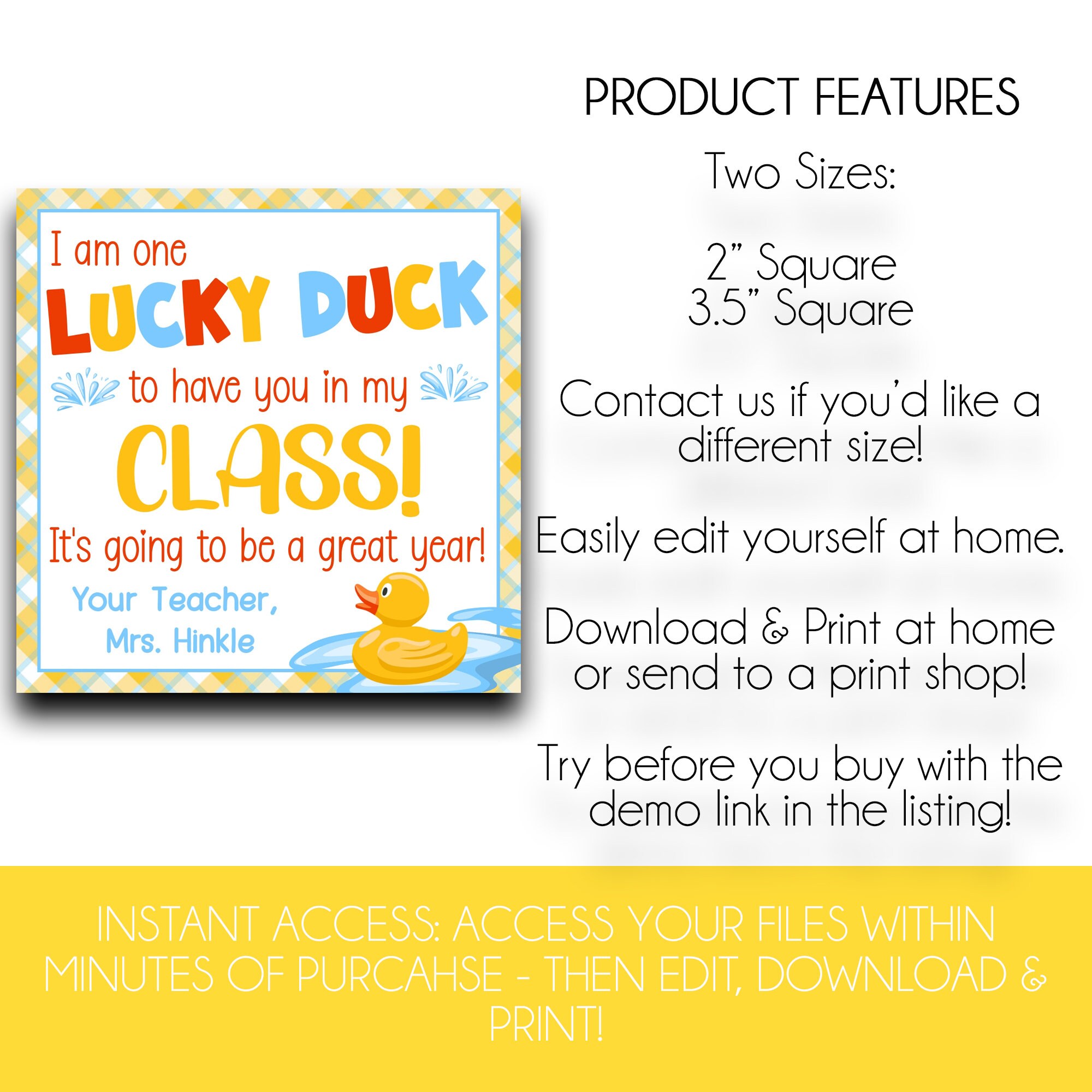 EDITABLE I Am One Lucky Duck to Have You in My Class Square - Etsy