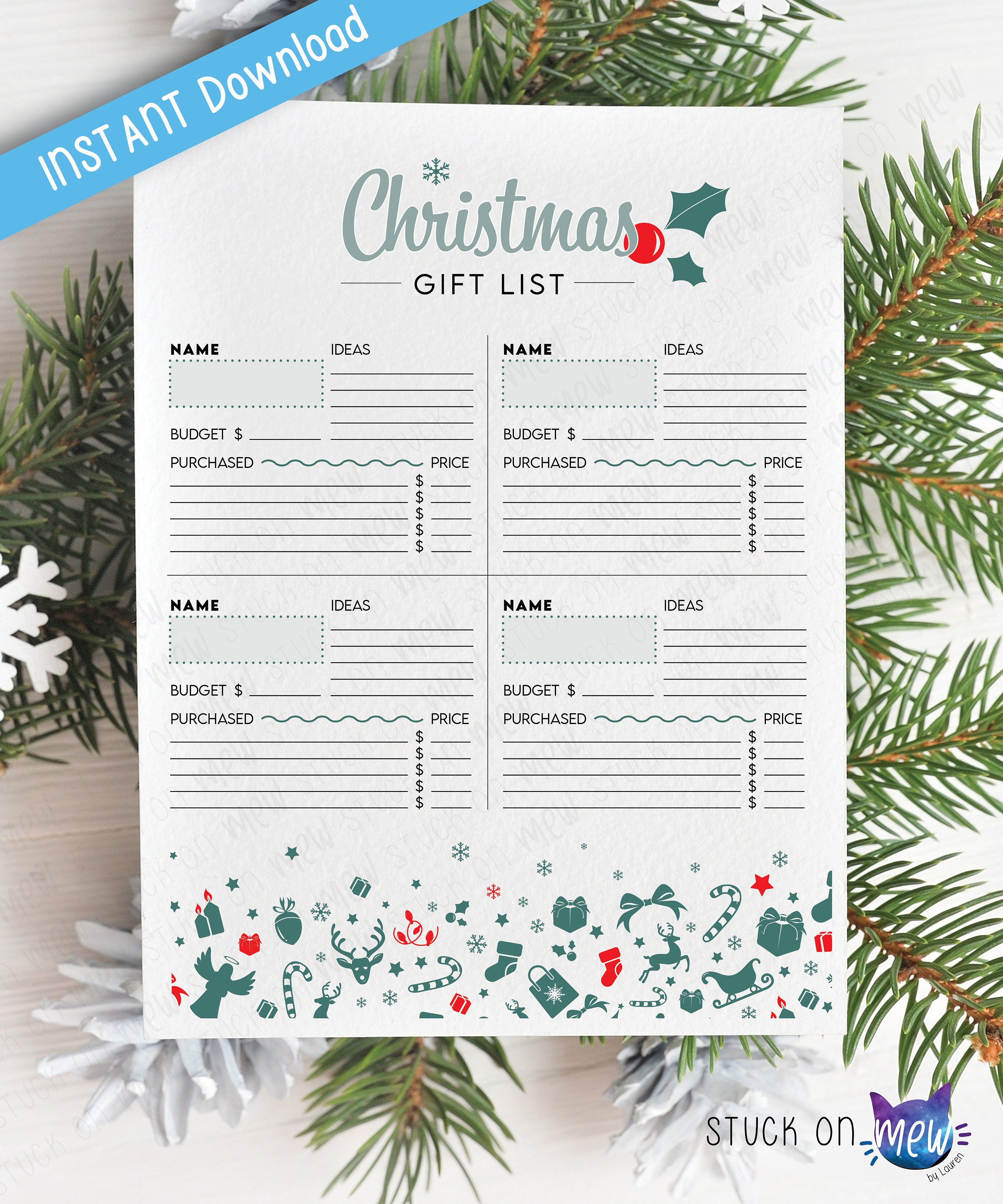 Printable Christmas Gift List Template Christmas Gift - Etsy