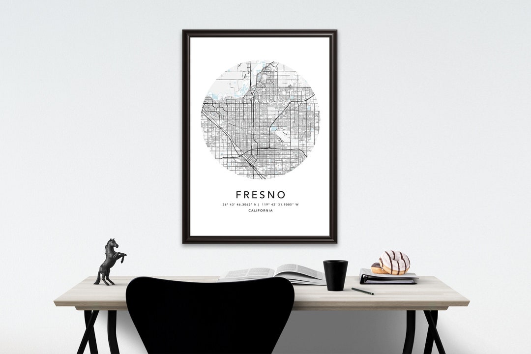 Fresno Map Print Framed Canvas Wall Art Poster United States Map Print ...