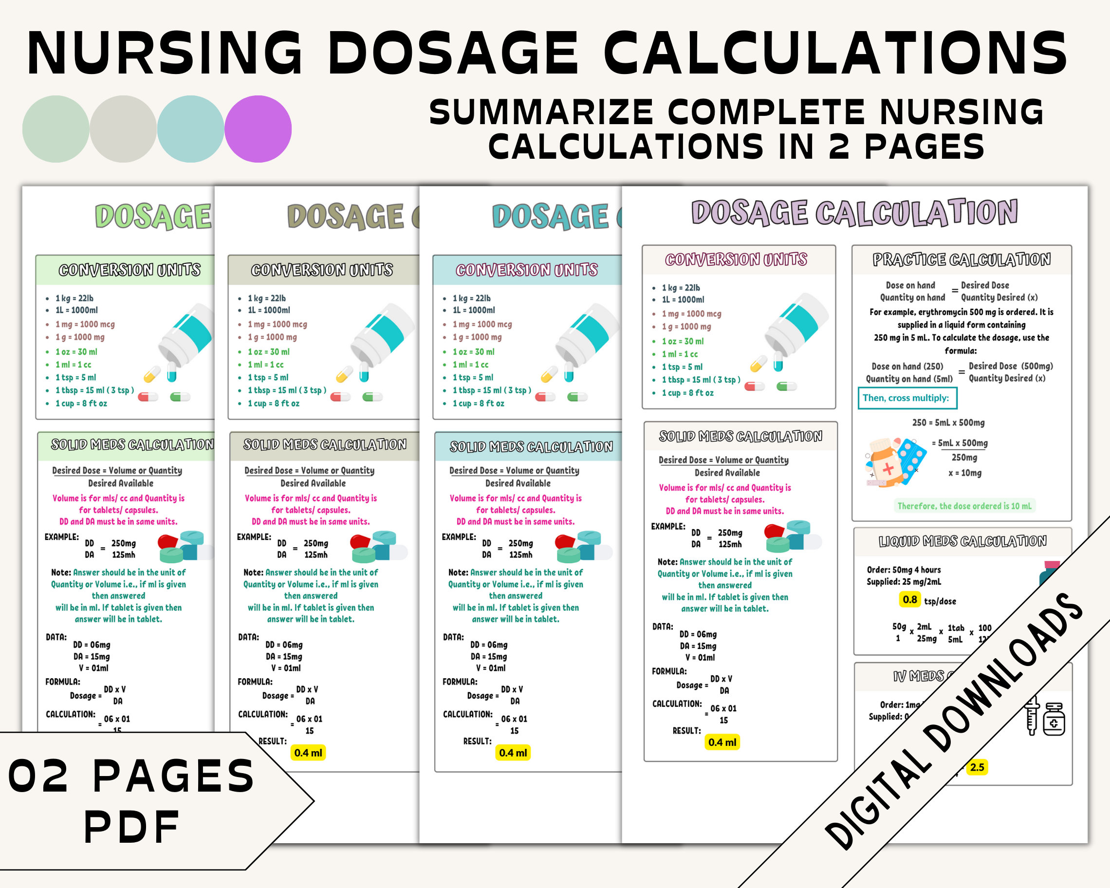 Nursing Dosage Calculations Cheat Sheet Dosage Calculation - Etsy