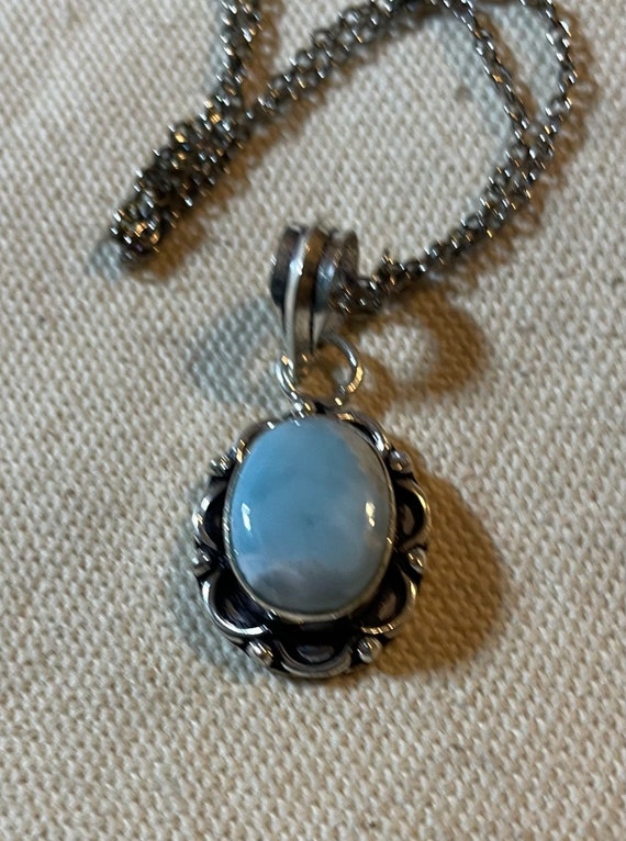 Larimar Pendant Sterling Silver ~ Vintage Necklace