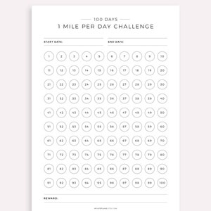 100 Day Running or Walking Challenge Printable, Daily Workout Challenge ...