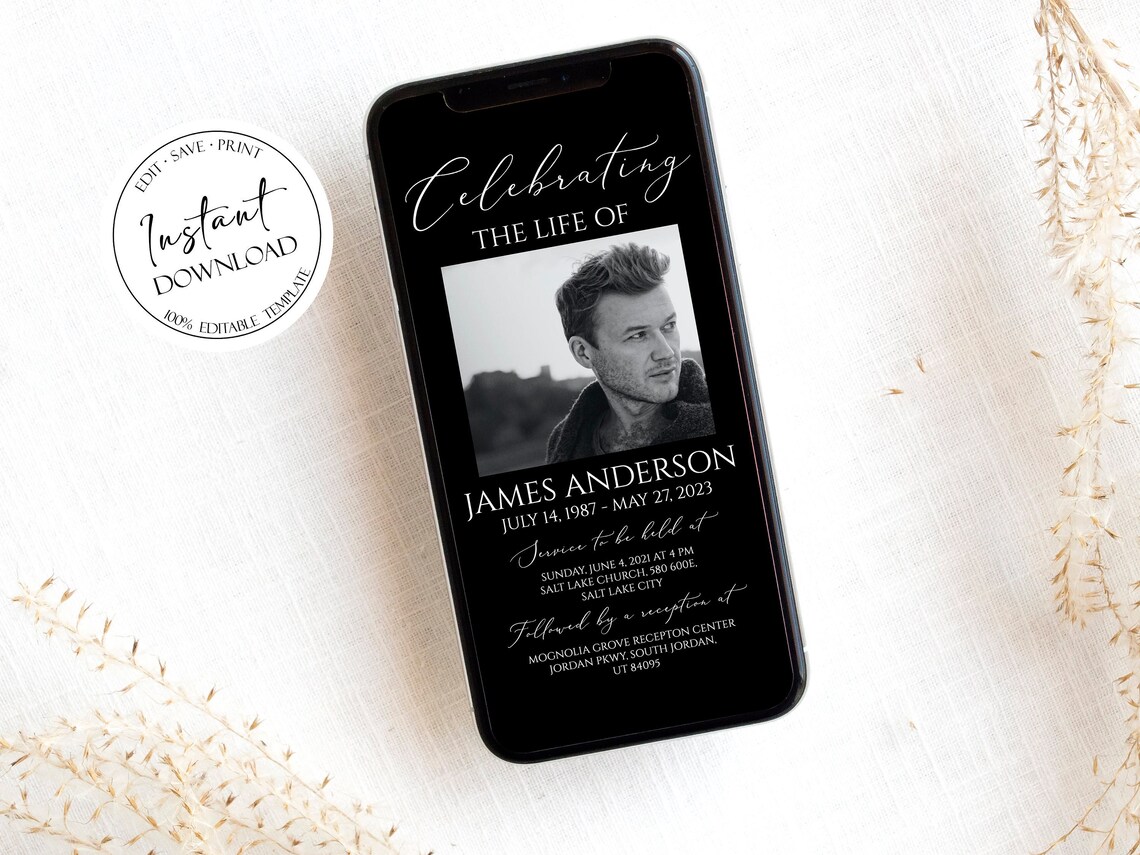 Celebration of Life Invitation Black Digital Funeral - Etsy