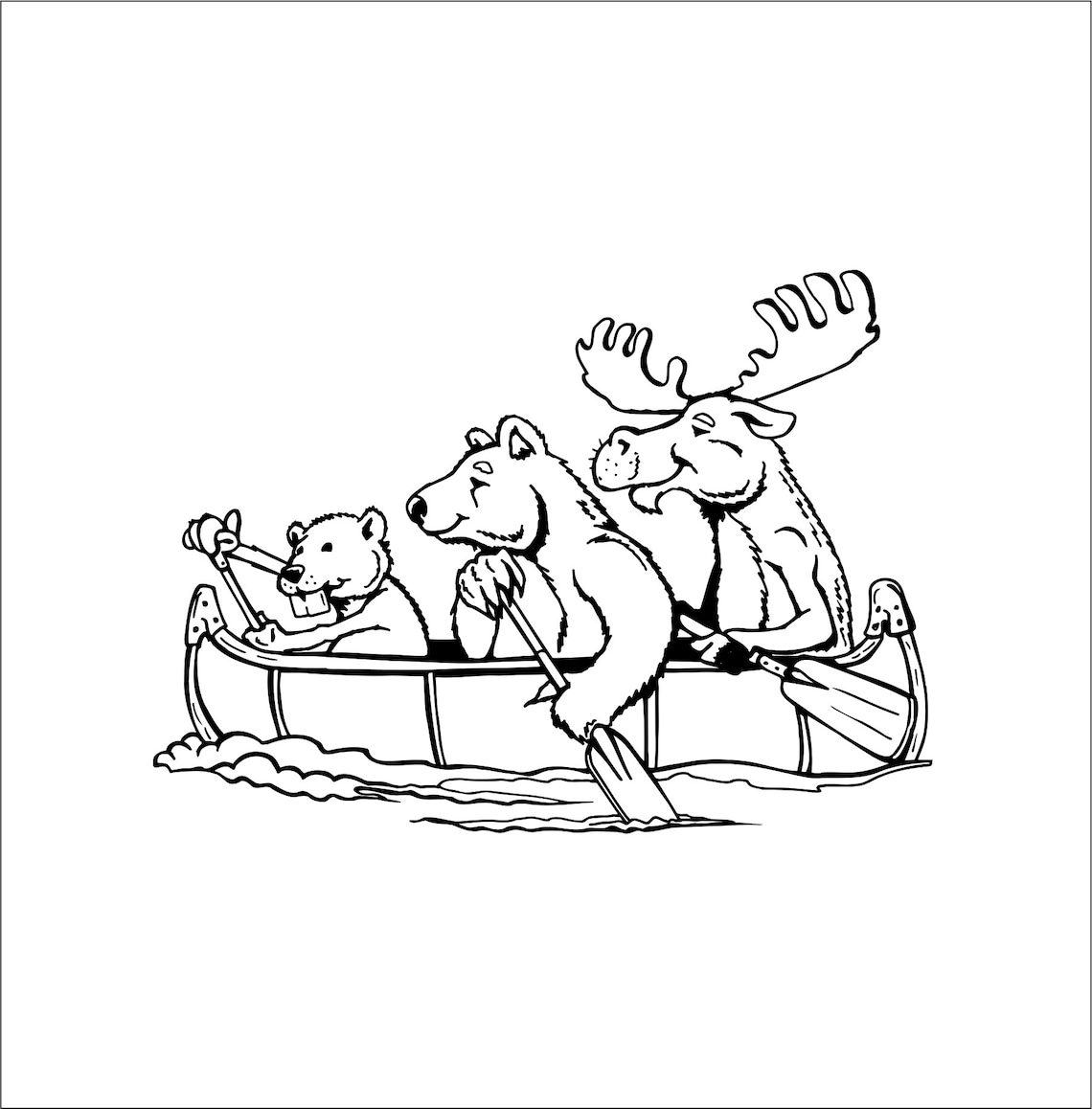 Bear Moose Cub Paddling Canoe Animals Rowing Wildlife - Etsy