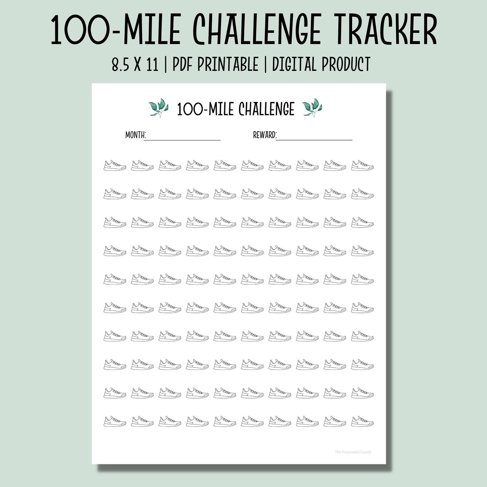 100 Mile Challenge Tracker Printable Running Tracker Walking Tracker ...