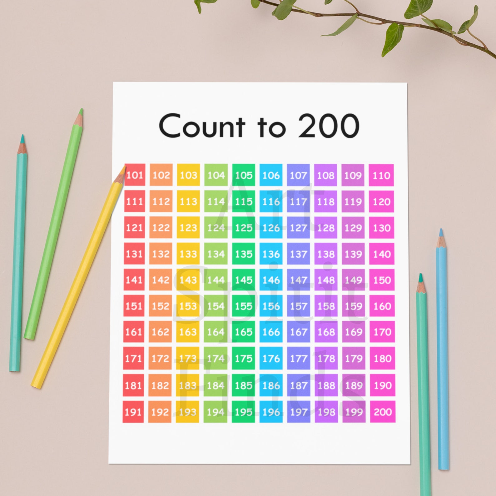 101-200 Number Chart Printable