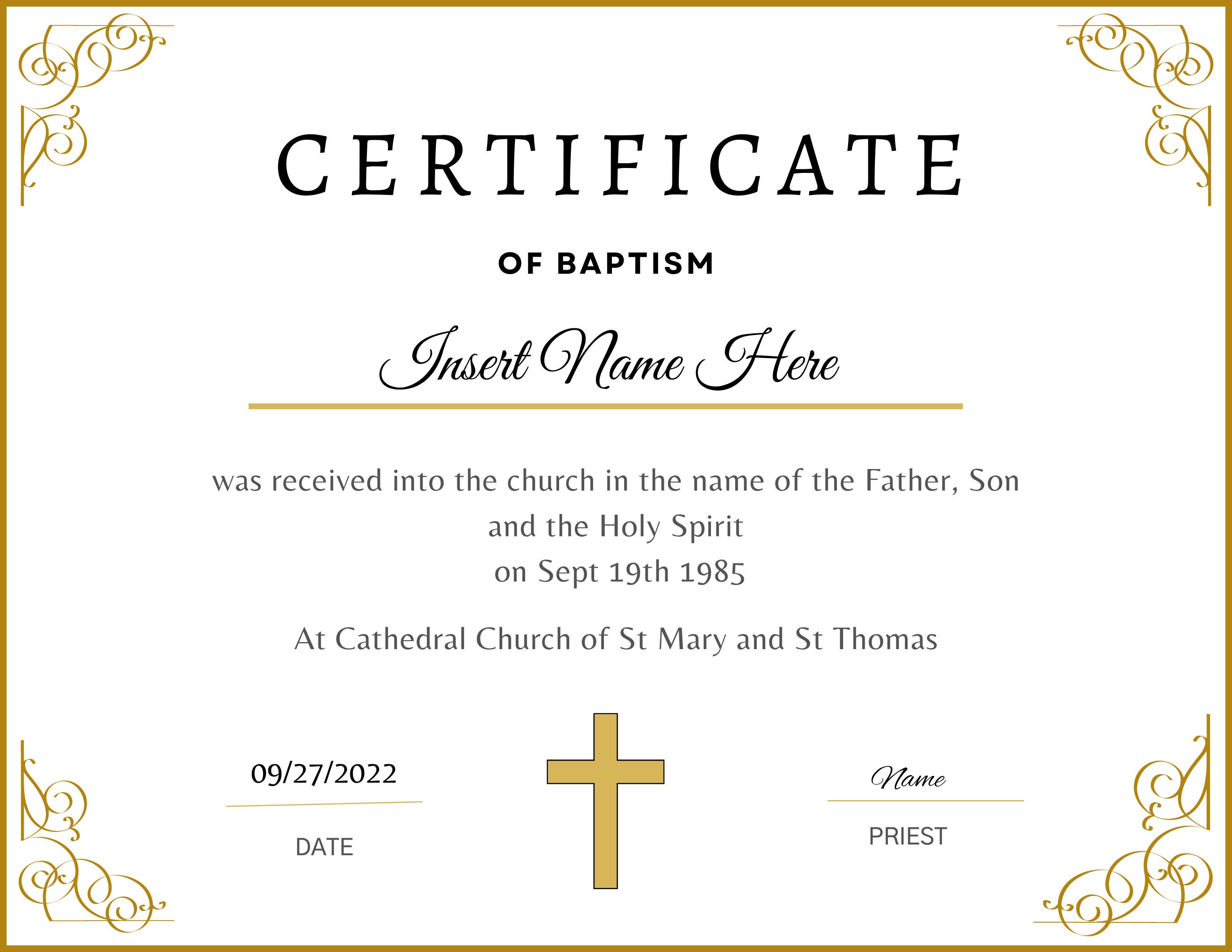 Editable Certificate of Baptism,religious Gold Certificate, Baptism ...