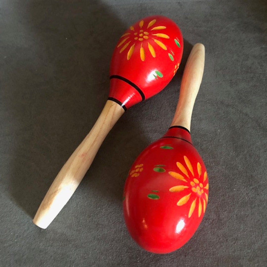 Pair of Red Maraca Shakers Wooden 24cm Rattle on Handle Latin Music ...