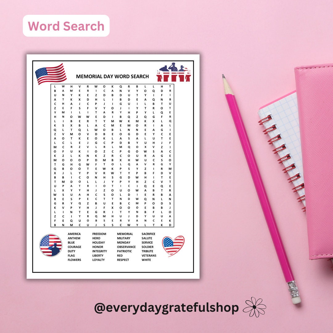 Memorial Day Word Search Game Memorial Day Word Search Printable Word ...